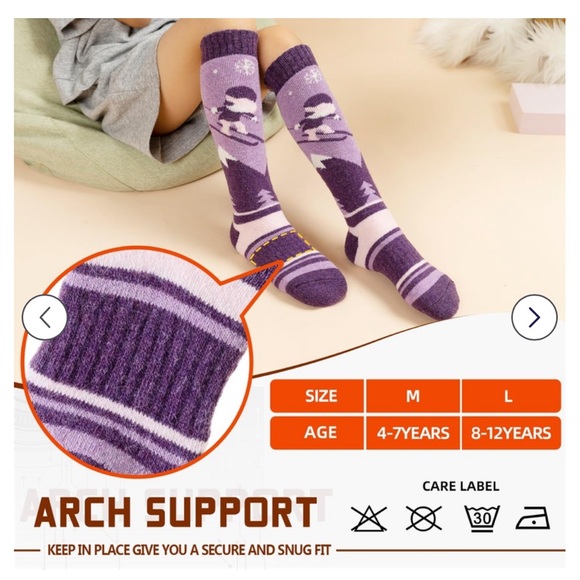 IBSPOT Pack of 3 Thick Ski Socks for Kids- Size 4-7 yrs - Picture 2 of 7